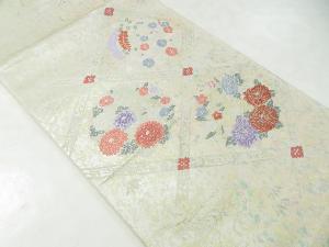 リサイクル　袋帯　西陣織　襷格子に古典草花文